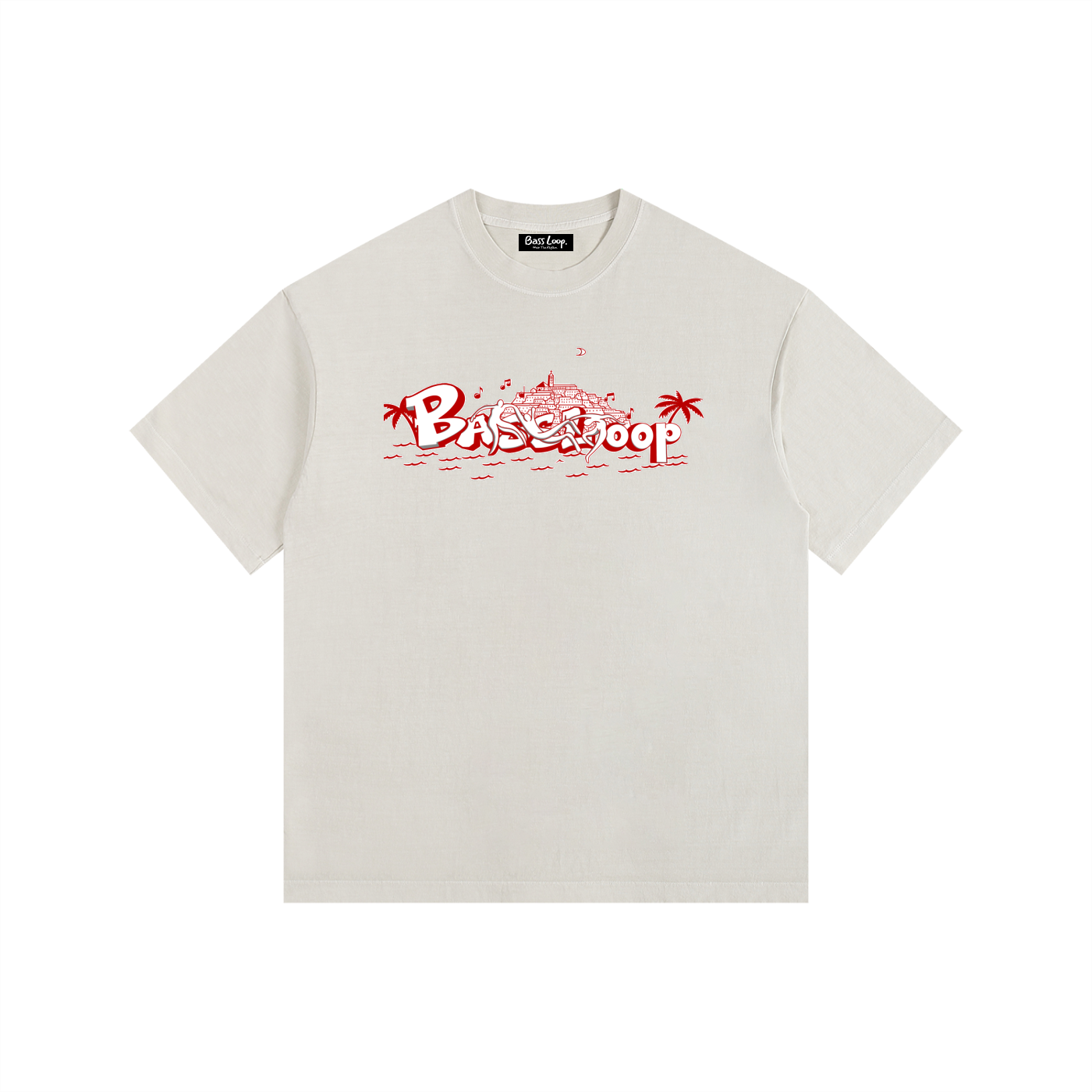 Bassloop. X TheBlackIsland Heavy Tee (Red/White)