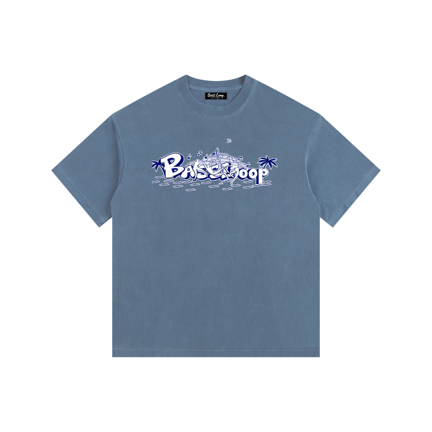 Bassloop. X TheBlackIsland Heavy Tee (Blue/White)