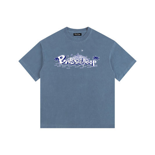 Bassloop. X TheBlackIsland Heavy Tee (Blue/White)