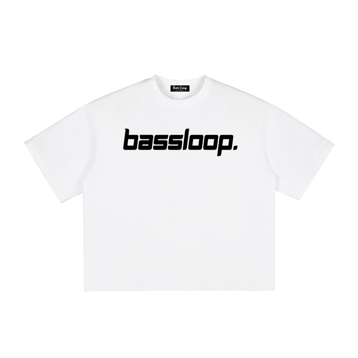 Bassloop. Speedy Logo Boxy Tee. (Black Text)