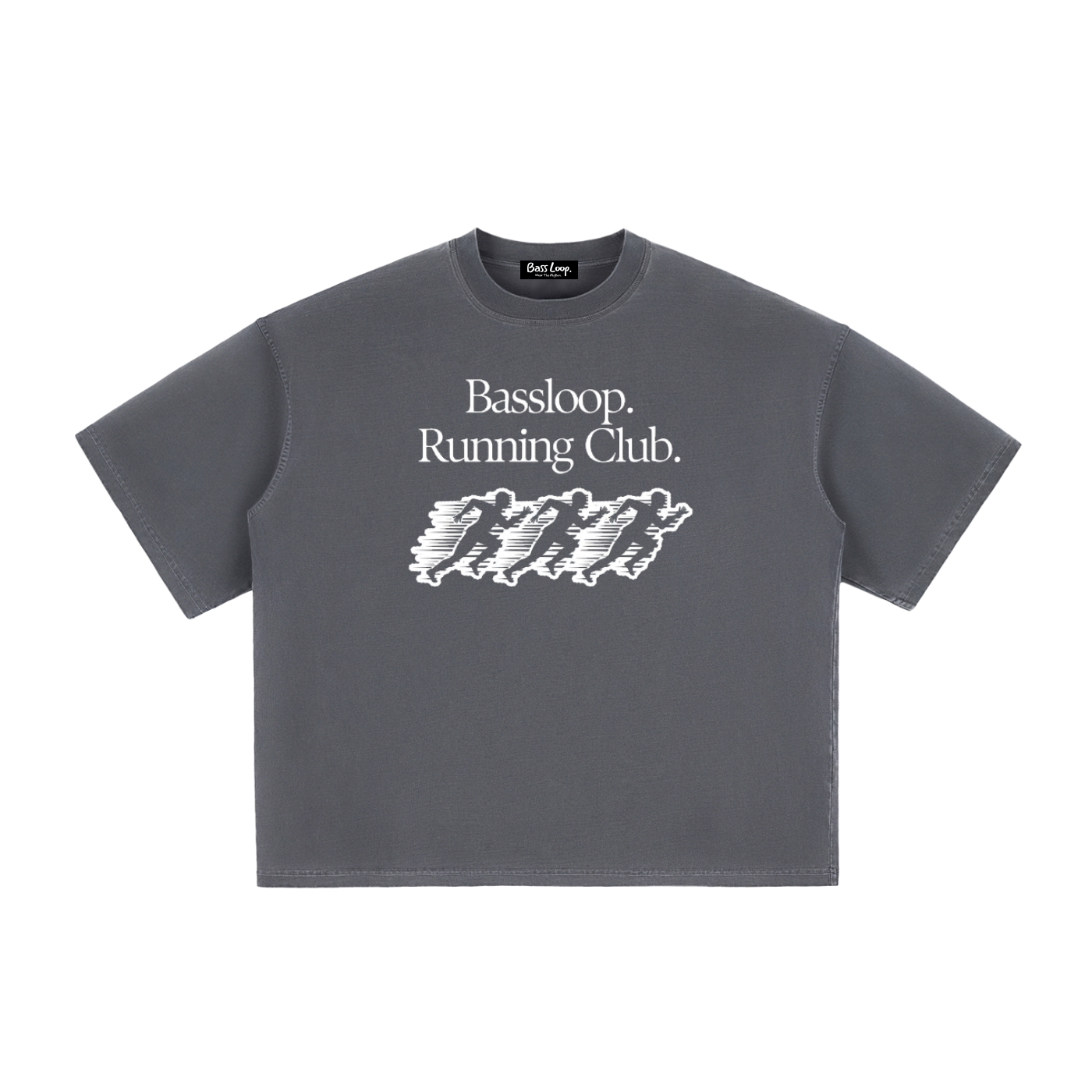 Bassloop. Running Club Boxy Tee (White Text)