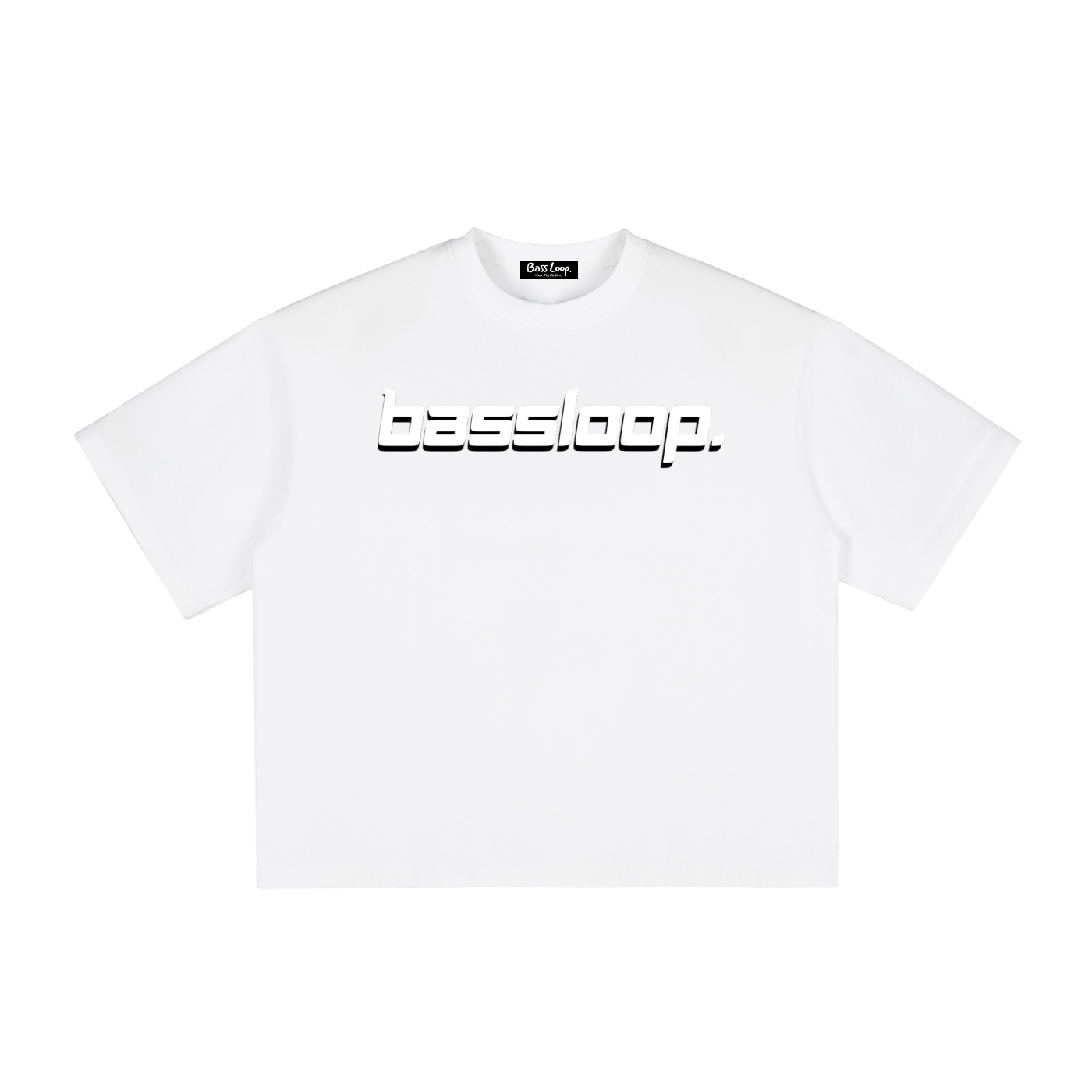 Bassloop. 1/1 Speedy Logo Boxy Tee. (Black/White)