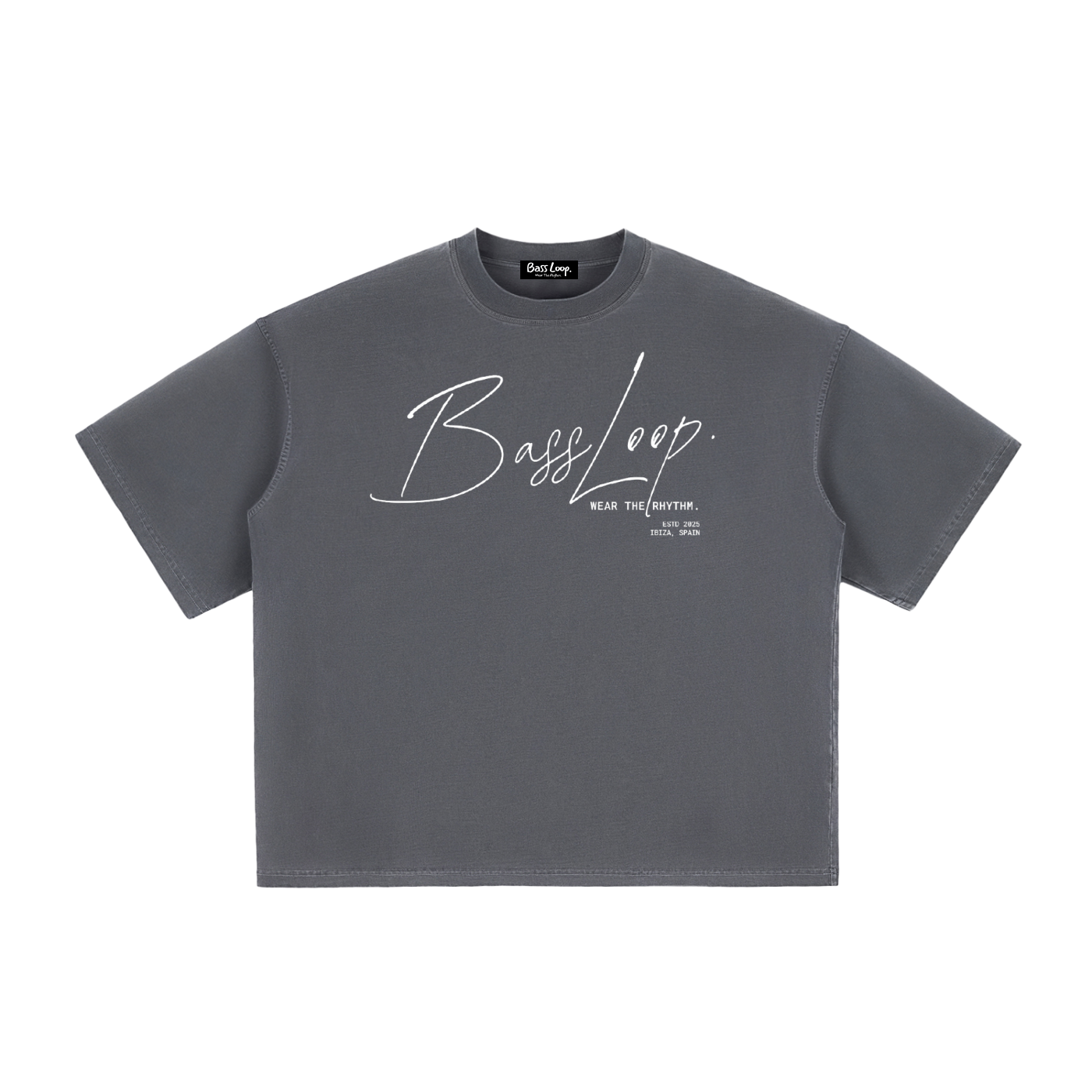 Bassloop. Signature Boxy Tee (White Text)