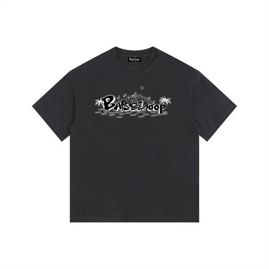 Bassloop. X TheBlackIsland Heavy Tee (Black/White)